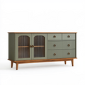 Buffet 180 x 45 x 85 cm vert et bois à 4 tiroirs 2 portes style rétro