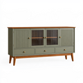 Buffet 180 x 40 x 90 cm en bois vert olive et brun avec 4 portes 3 tiroirs style rétro