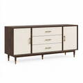 Buffet 180 x 40 x 85 cm en panneaux décor bois marron et blanc cassé avec 3 tiroirs style rétro