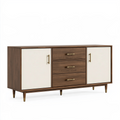Buffet 160 x 40 x 85 cm en panneaux finition noyer et crème style rétro avec 3 tiroirs
