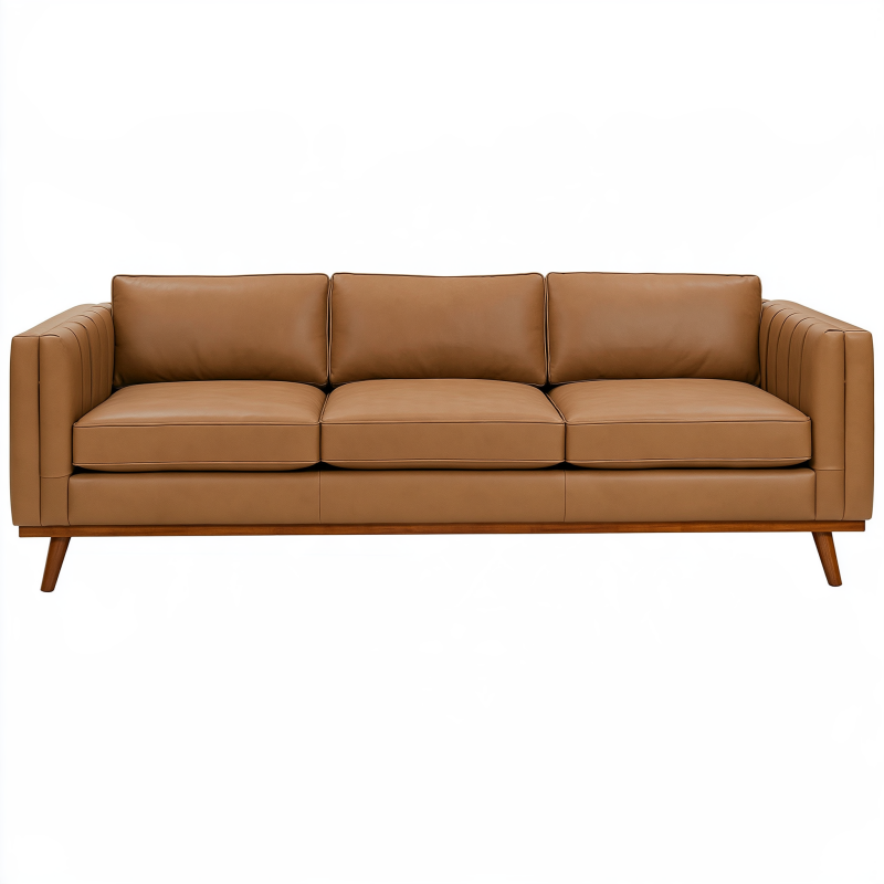 Canapé 3 places 220 cm en revêtement aspect cuir camel style contemporain