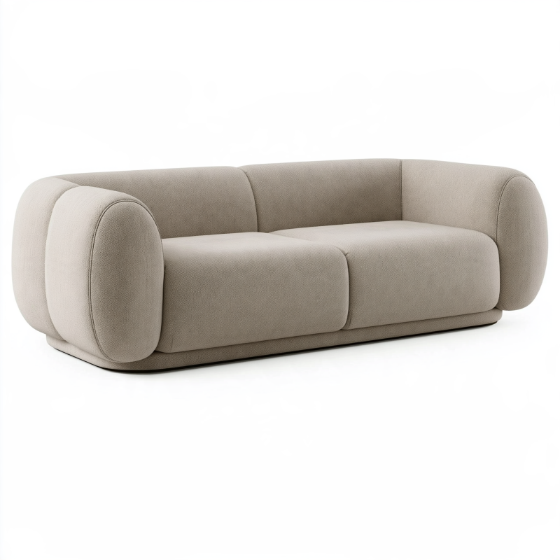Canapé 2 places 190 cm en tissu beige style contemporain aux accoudoirs arrondis