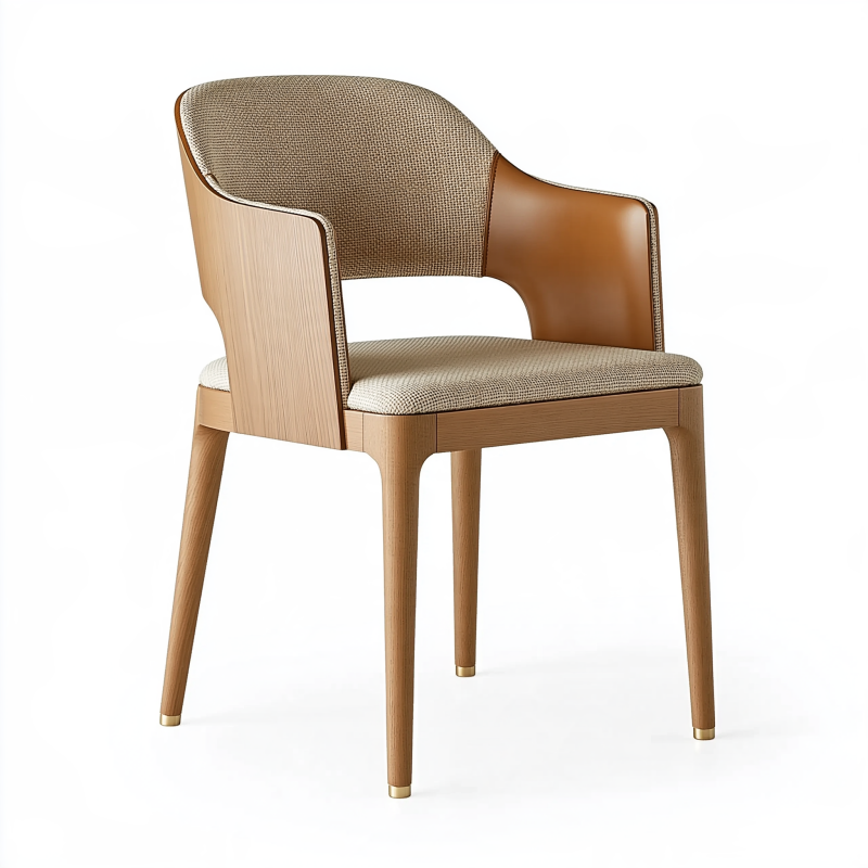 Fauteuil 58 x 60 x 80 cm en bois naturel beige et marron avec accoudoirs style contemporain