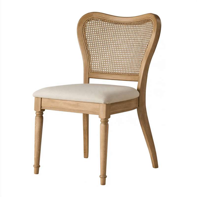 Chaise de salle à manger 50 x 58 x 96 cm en bois naturel cannage assise tissu style classique