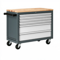 Établi roulant 76 x 46 x 96 cm en acier gris anthracite avec plateau en bois et 5 tiroirs