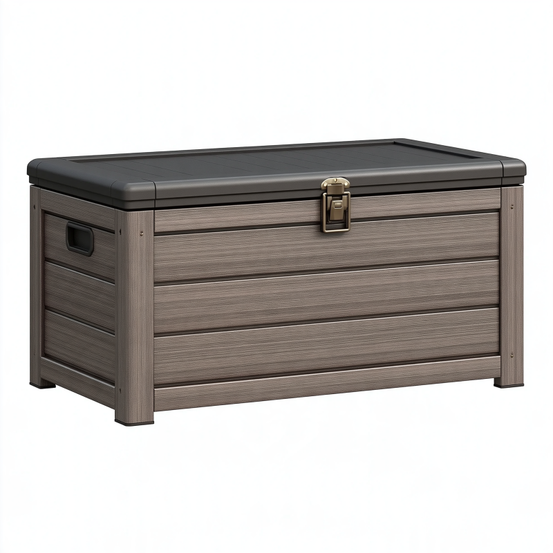Coffre de rangement extérieur 120 x 60 x 63 cm en plastique gris brun à couvercle