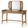 Coiffeuse 120 x 45 x 140 cm en bois marron clair avec miroir et tiroirs style naturel