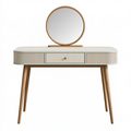 Coiffeuse 120 x 45 x 145 cm beige et bois avec miroir rond et rangement