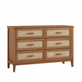 Commode 140 cm en bois marron avec 6 tiroirs en cannage style naturel