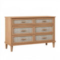 Commode 120 x 40 x 80 cm en bois naturel à 6 tiroirs cannés style scandinave