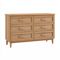 Commode 120 x 40 x 80 cm en bois naturel et cannage à 6 tiroirs style scandinave