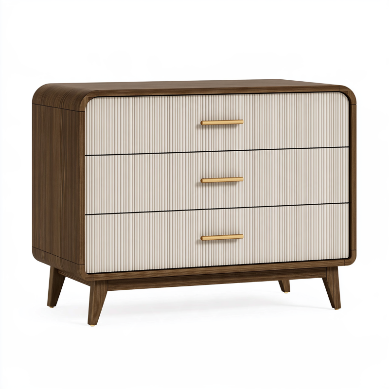 Commode 120 x 45 x 85 cm en bois brun et crème à 3 tiroirs style contemporain