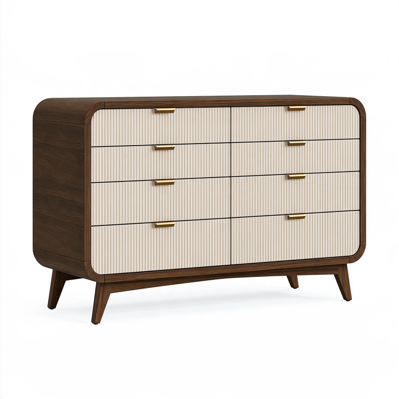 Commode 160 x 45 x 90 cm en bois brun et beige à 8 tiroirs style contemporain