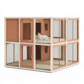 Enclos pour chat 120 cm 60 cm 120 cm en bois composite et métal blanc terracotta à compartiments