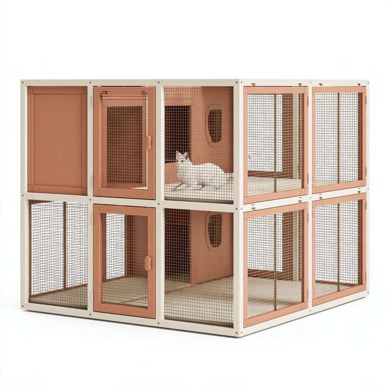 Enclos pour chat 120 cm 60 cm 120 cm en bois composite et métal blanc terracotta à compartiments