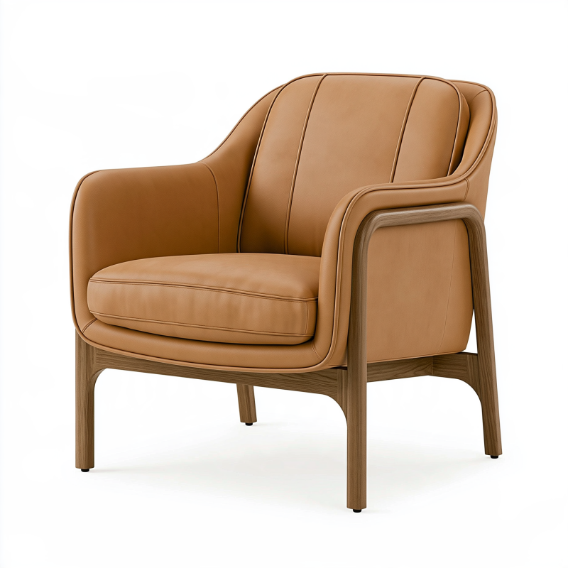Fauteuil 78 x 82 x 86 cm aspect cuir camel avec structure en bois style contemporain