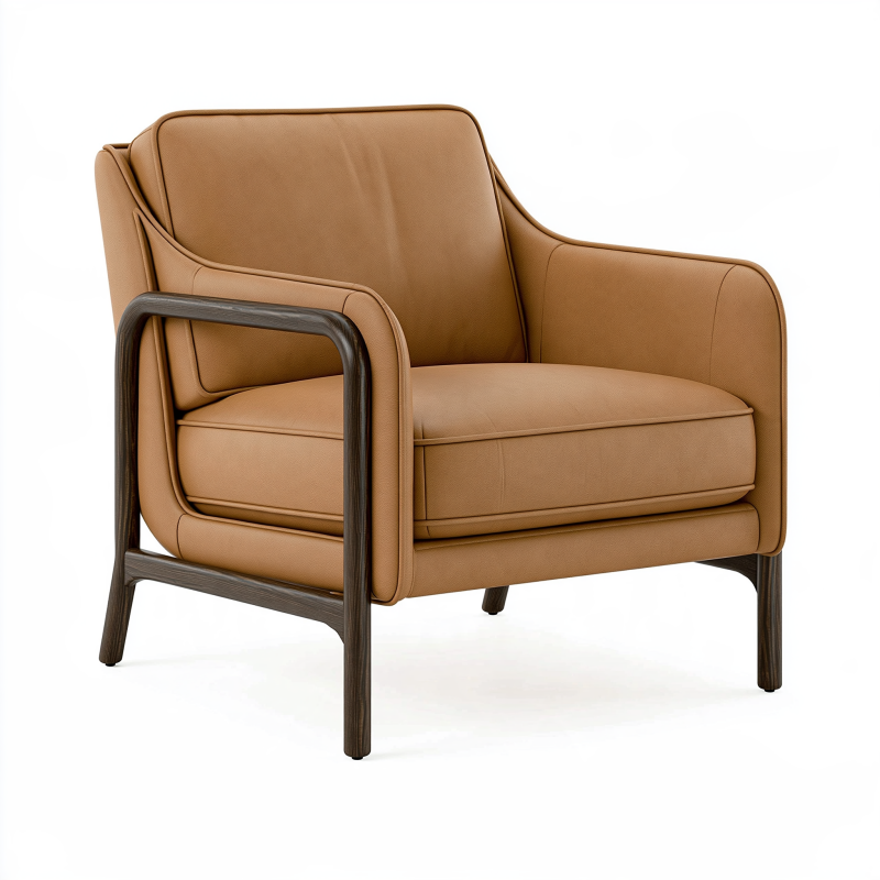 Fauteuil 82 x 85 x 82 cm aspect cuir camel pour salon contemporain