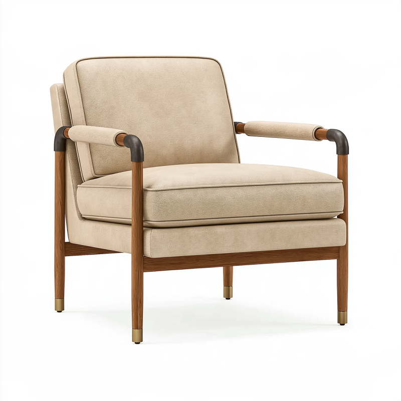 Fauteuil 75 x 83 x 84 cm en tissu beige avec structure en bois style contemporain