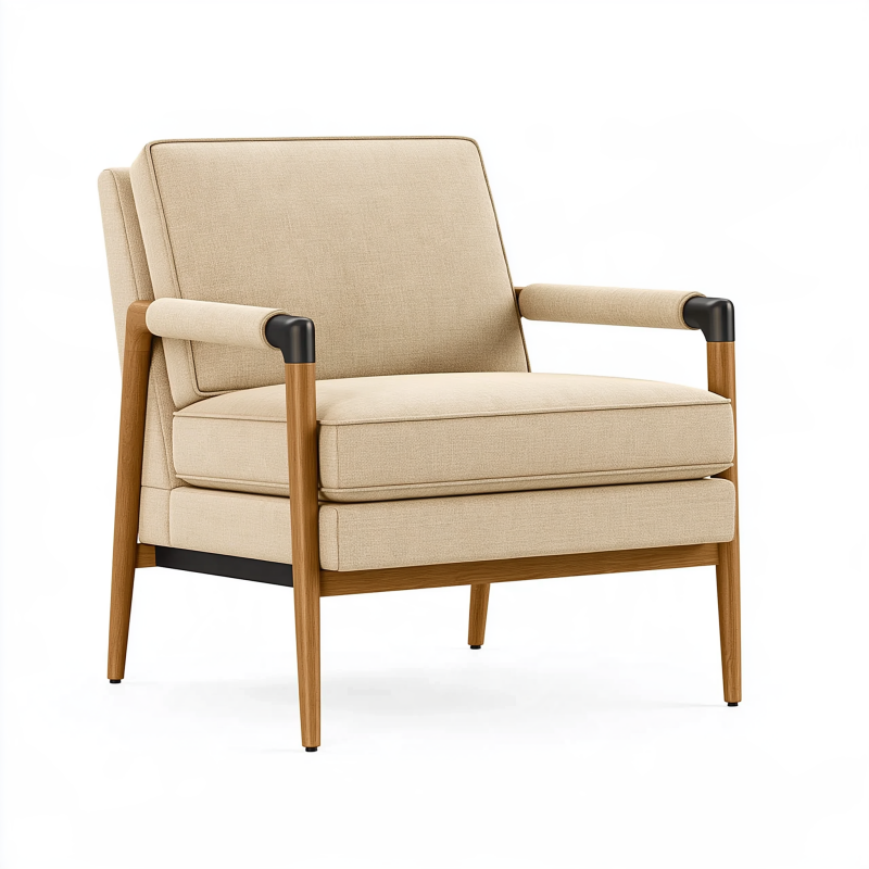 Fauteuil 75 x 82 x 84 cm en tissu beige avec structure en bois style moderne