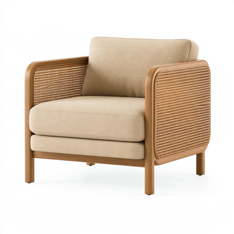 Fauteuil 78 x 78 x 80 cm en bois et cannage beige style naturel