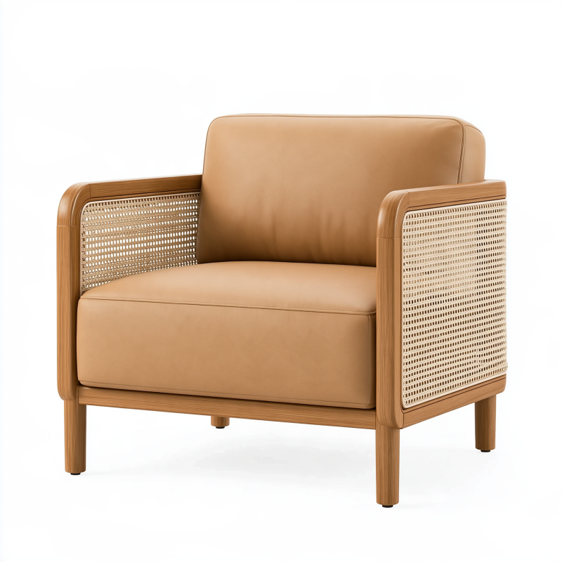 Fauteuil 82 x 78 x 75 cm en bois et cannage beige style naturel