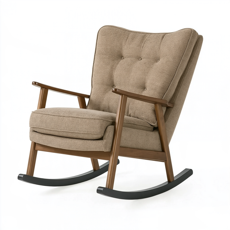 Fauteuil à bascule 70 x 90 x 100 cm en tissu beige et bois style scandinave