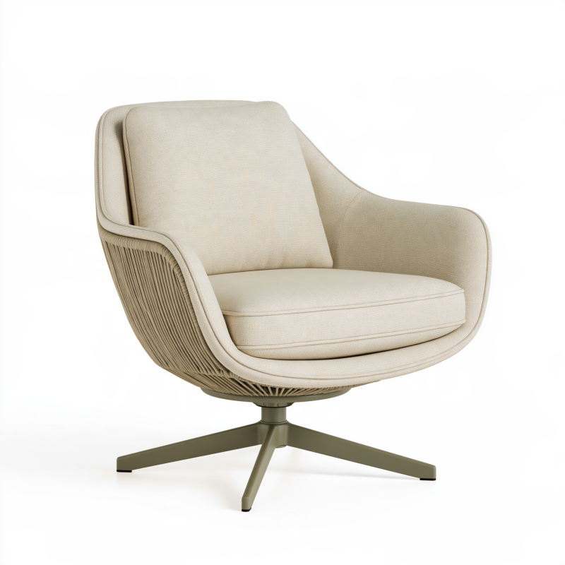 Fauteuil 84 x 86 x 88 cm en tissu beige pivotant style contemporain