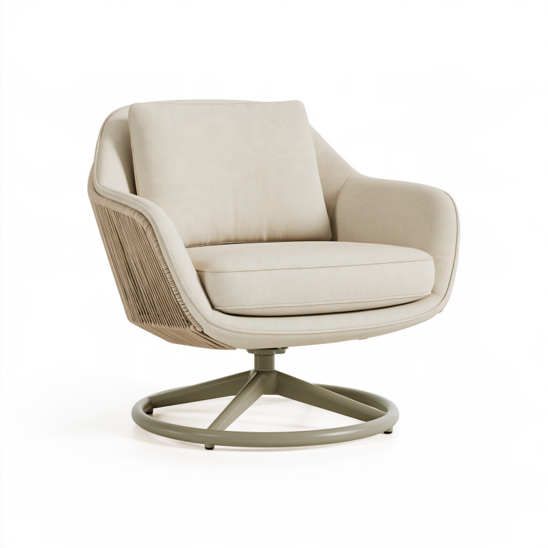 Fauteuil pivotant 78 x 82 x 88 cm en tissu beige avec structure en corde