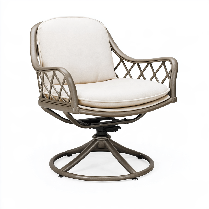 Fauteuil de jardin pivotant 80 x 75 x 90 cm métal taupe et tissu beige style contemporain