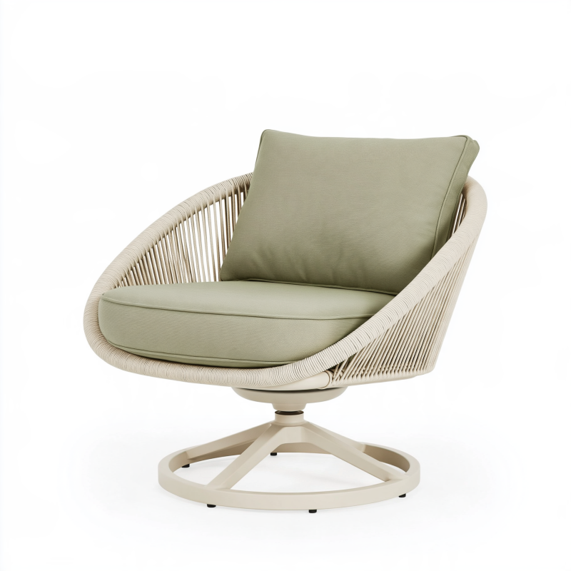 Fauteuil de jardin pivotant 78 x 82 x 88 cm corde tressée beige vert style contemporain