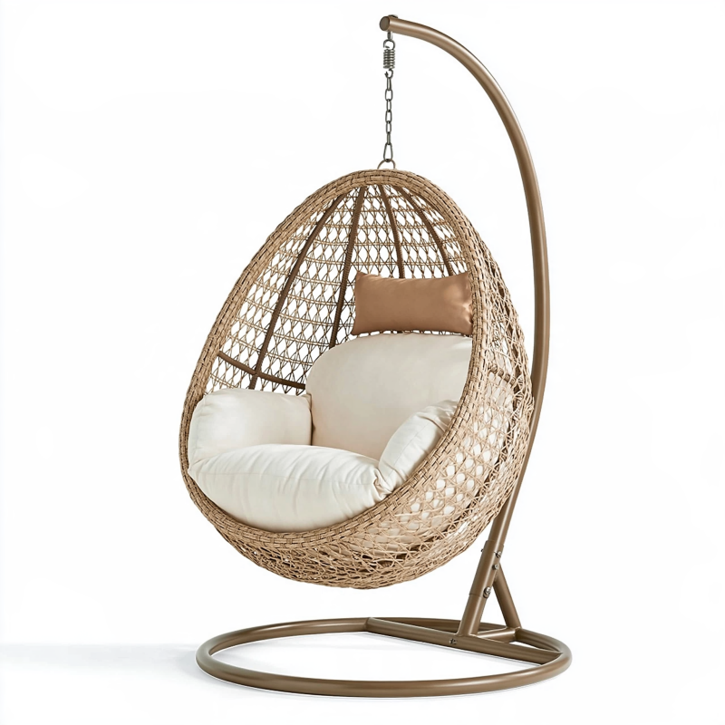 Fauteuil suspendu 105 x 105 x 195 cm en rotin naturel et métal marron style bohème pour intérieur