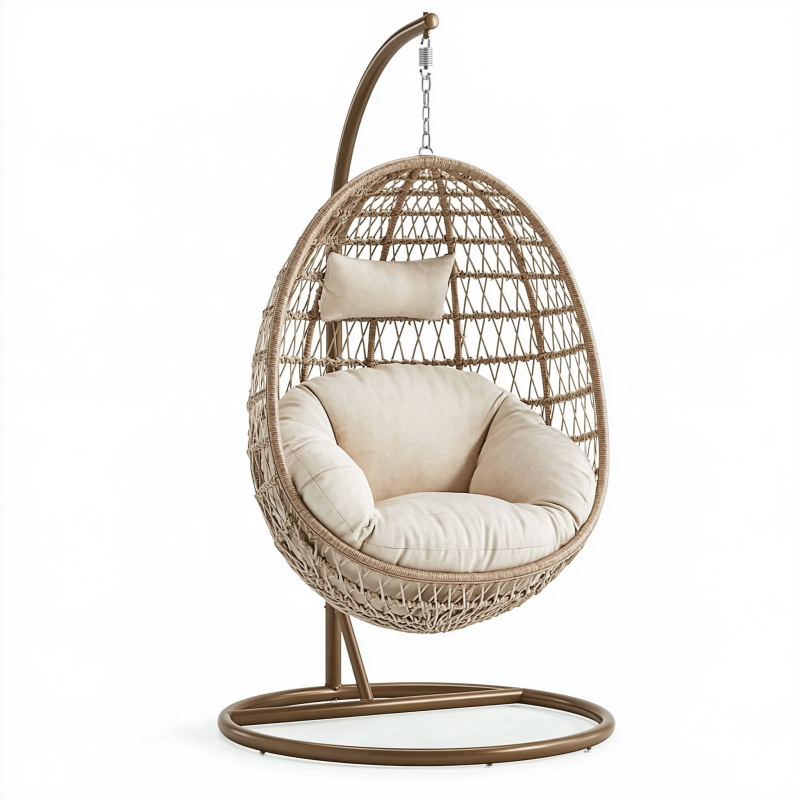 Fauteuil suspendu 105 x 105 x 195 cm en rotin beige avec support métallique